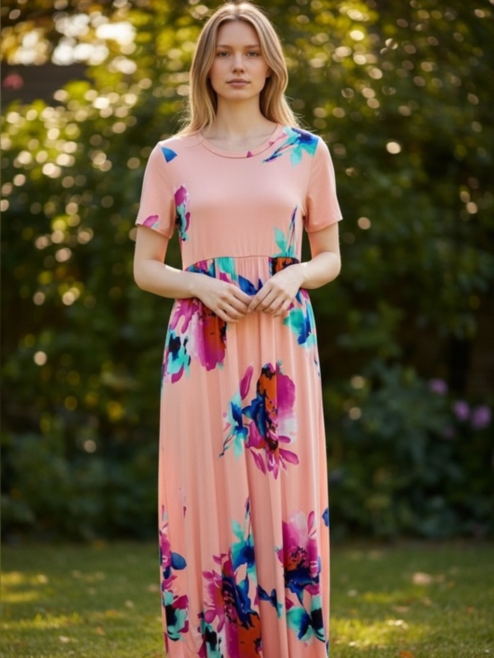 🌸 Vanilla Bay Pink Floral Maxi Dress Medium